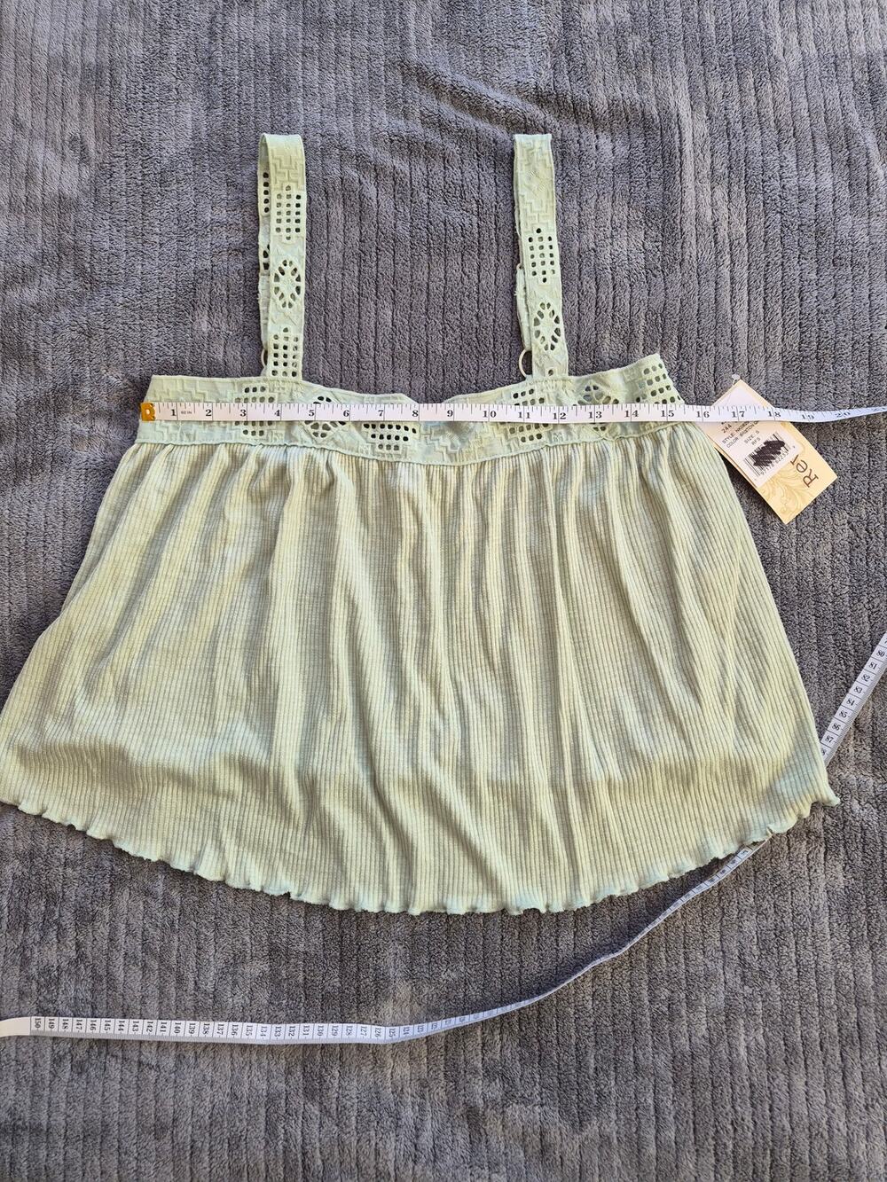 Rewind NWT Boho Crop Tank Top Sage Green Eyelet Lace Strap Gauze Babydoll Size L